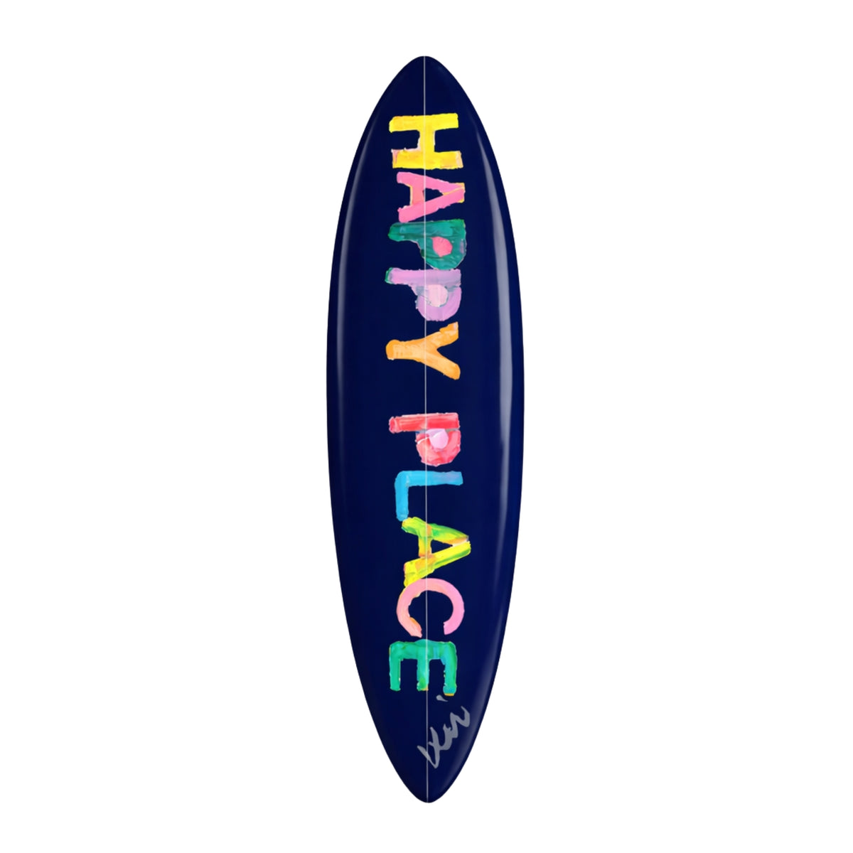 Happy place navy blue word art surfboard - Shop modern surfboards by Kerri Rosenthal