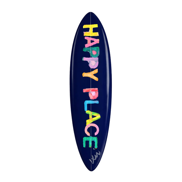 Happy place navy blue word art surfboard - Shop modern surfboards by Kerri Rosenthal
