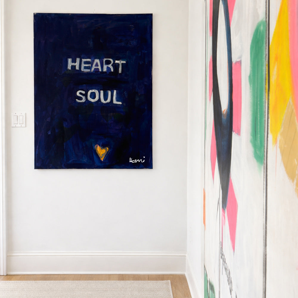 Heart-soul rich indigo word original wall art painting - Shop artwork decor for living room by Kerri Rosenthal