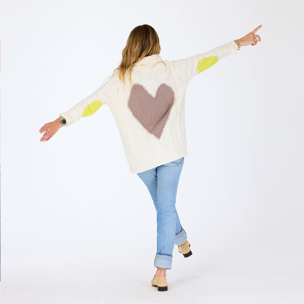 Kerri Rosenthal Ricki Imperfect Heart Cashmere Sweater- Cream