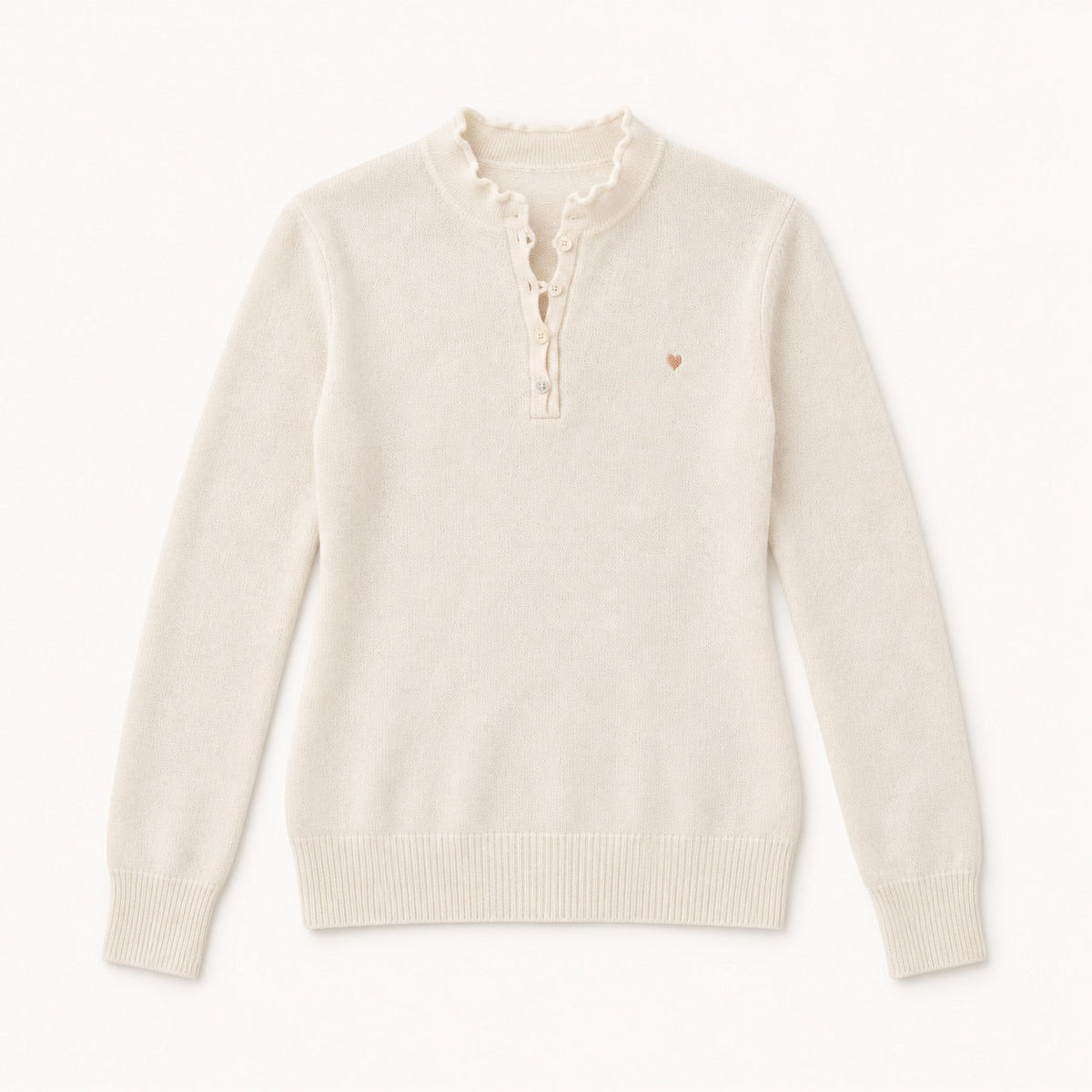 Femme Ruffle Henley Sweater in Natural, flat shot.