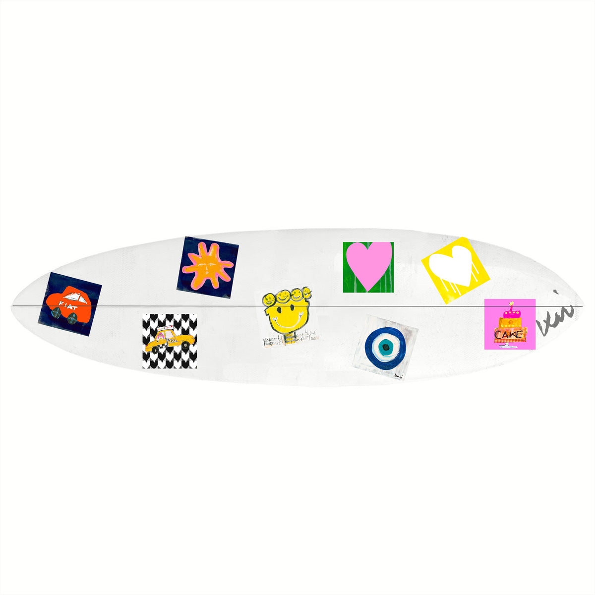 Icon multicolor decorative surfboard -Perfect handmade surfers for home decor by Kerri Rosenthal