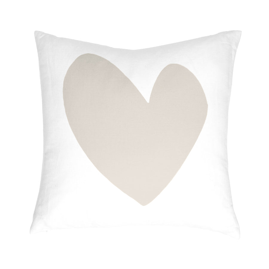Imperfect Heart Throw Pillow - White Linen with beige heart design. Decorative pillows for home decor. Available in square shape. Made in USA by Kerri Rosenthal