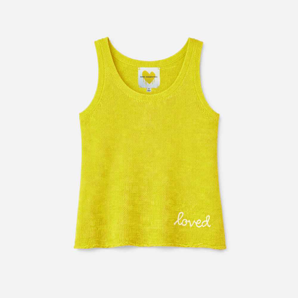 KR sleeveless lime green sweater tank top with "Loved" embroidery - Shop women's cute cotton tank tops by Kerri Rosenthal