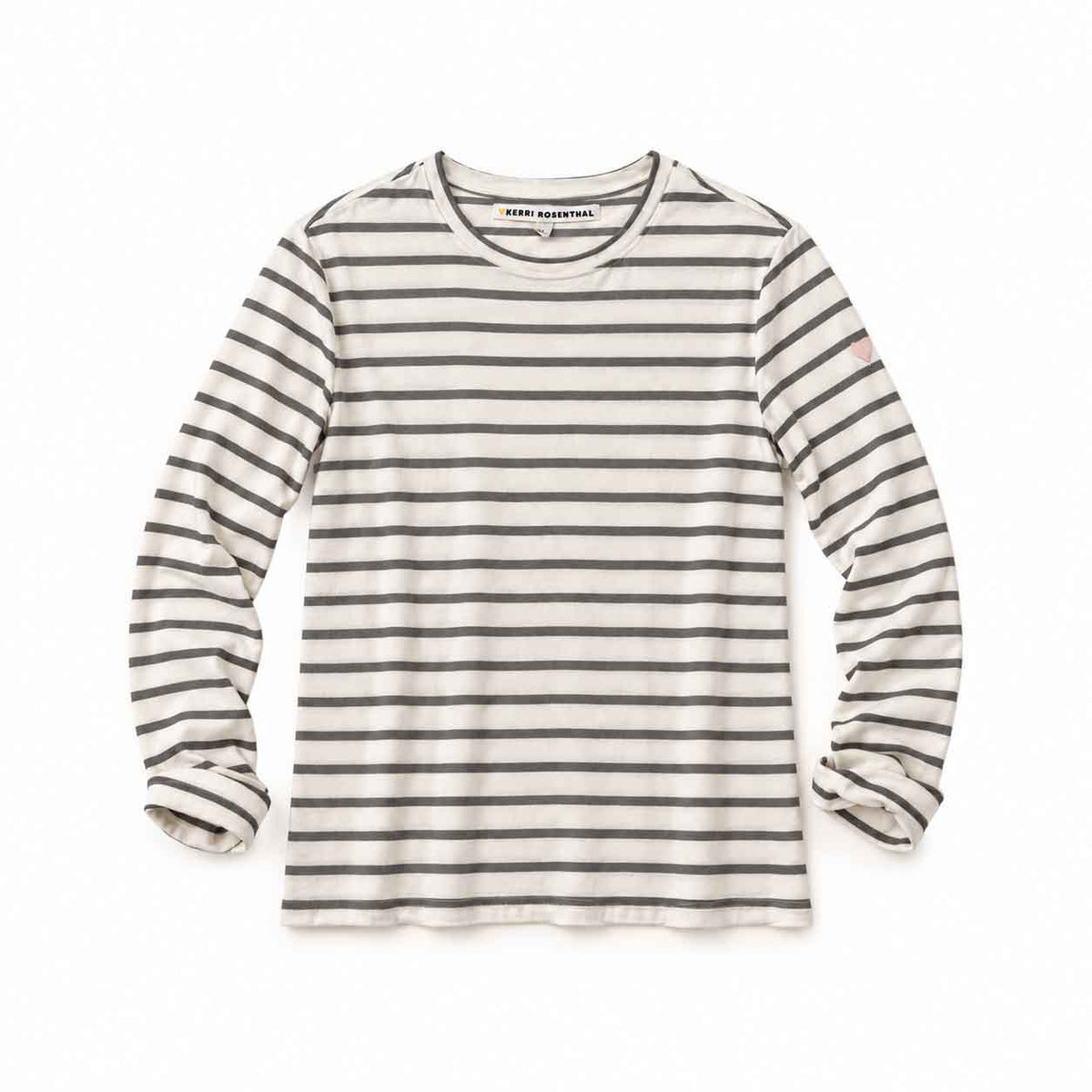 KR Long Sleeve Tee in White-Gray, flat shot