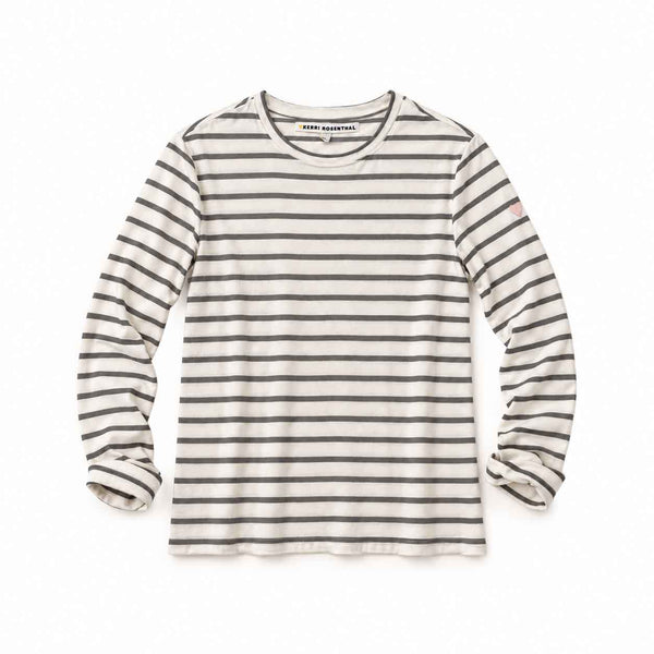 KR Long Sleeve Tee in White-Gray, flat shot