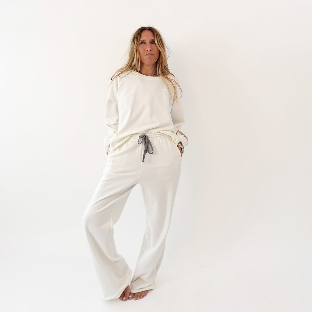 Studio white sweatshirt with white sweatpants in cotton - Women’s white crew neck sweatshirts by Kerri Rosenthal