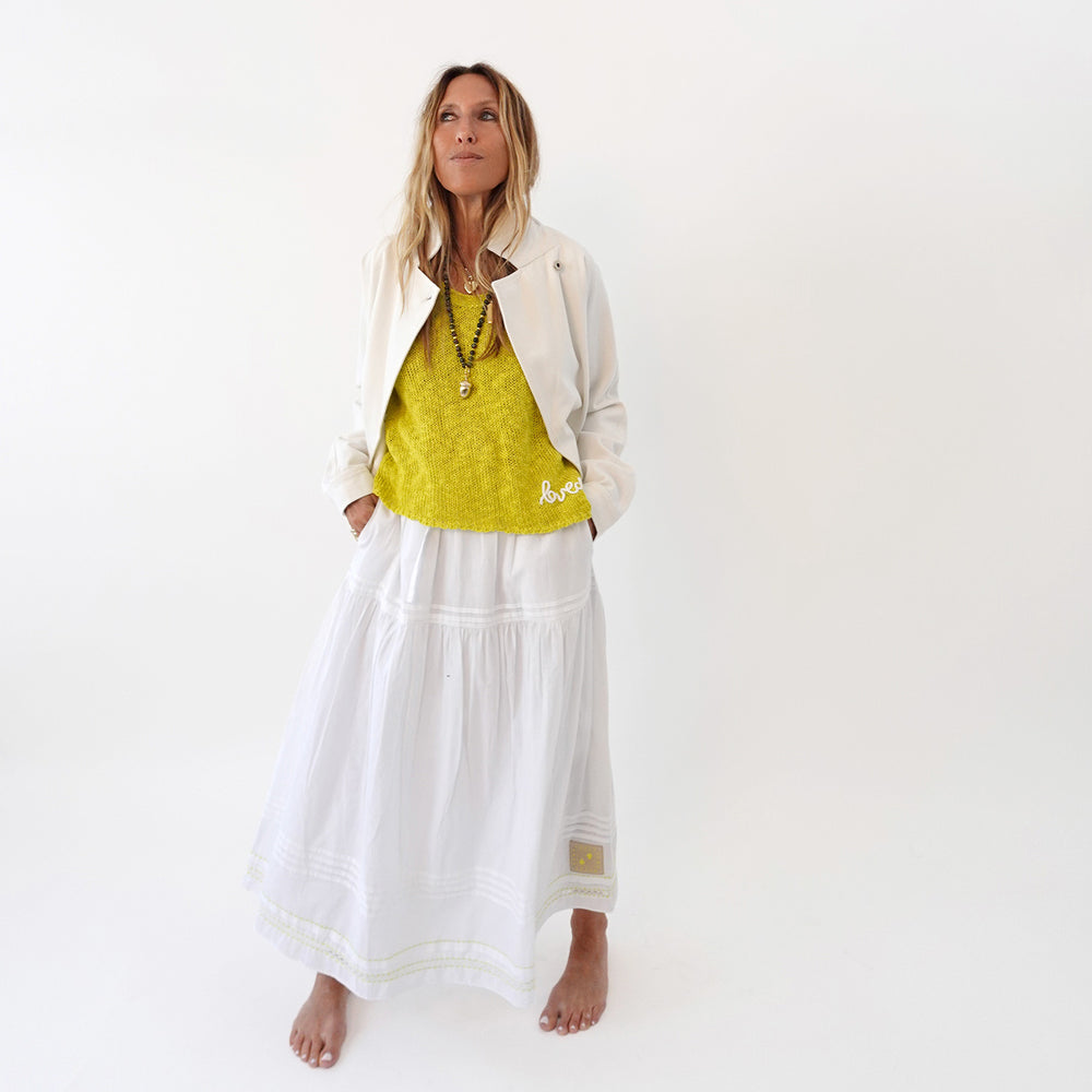 KR sleeveless lime green sweater tank top with white long maxi skirt - Shop women's cute cotton tank tops by Kerri Rosenthal