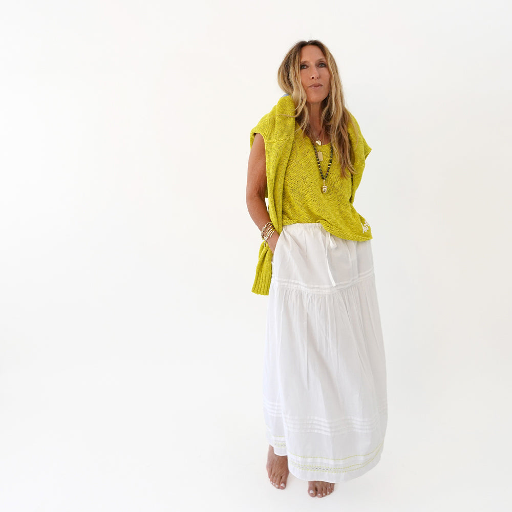 KR sleeveless lime green sweater tank top with white long maxi skirt - Shop women's cute cotton tank tops by Kerri Rosenthal