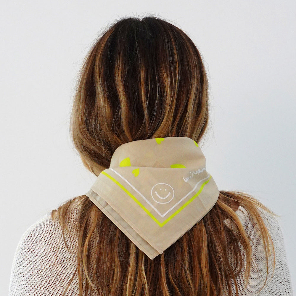 Drippy heart beige bandana in 100% cotton - Shop women's cute cotton bandanas by Kerri Rosenthal