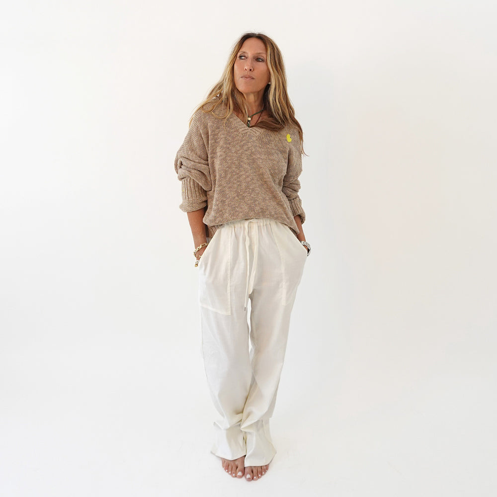 Summerland V-neck sweater with white wide leg pants - Shop women's pullover sweaters & pants by Kerri Rosenthal