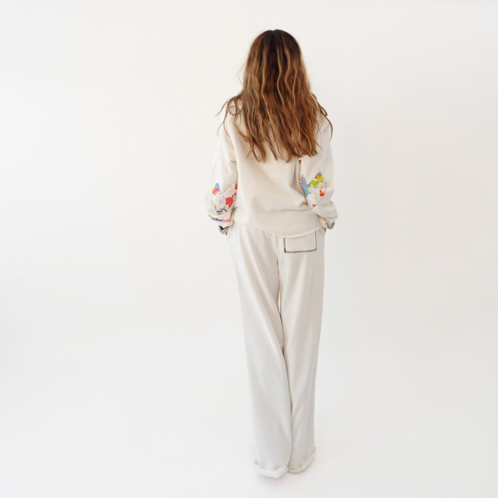 Studio white sweatshirt with white sweatpants in cotton - Women’s white crew neck sweatshirts by Kerri Rosenthal