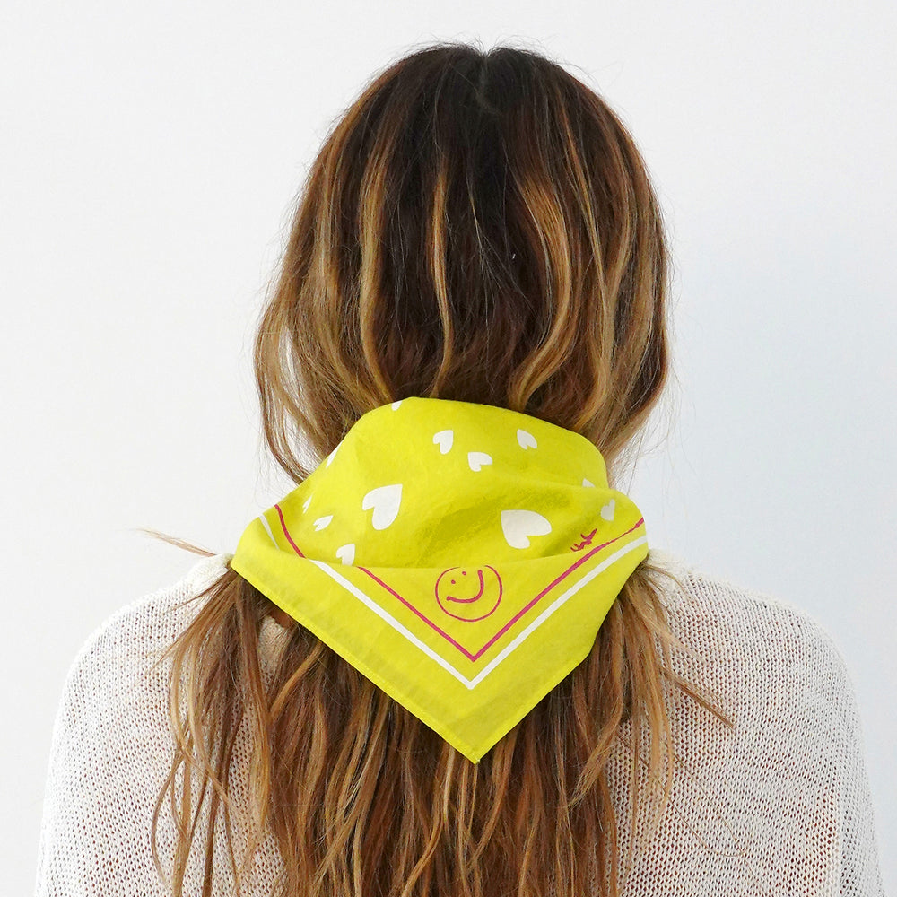 Drippy heart lime green bandana in 100% cotton - Shop women's cute cotton bandanas by Kerri Rosenthal