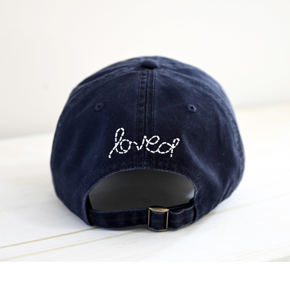 KR baseball heart patch indigo blue cap hat 100% cotton - cute baseball caps by Kerri Rosenthal