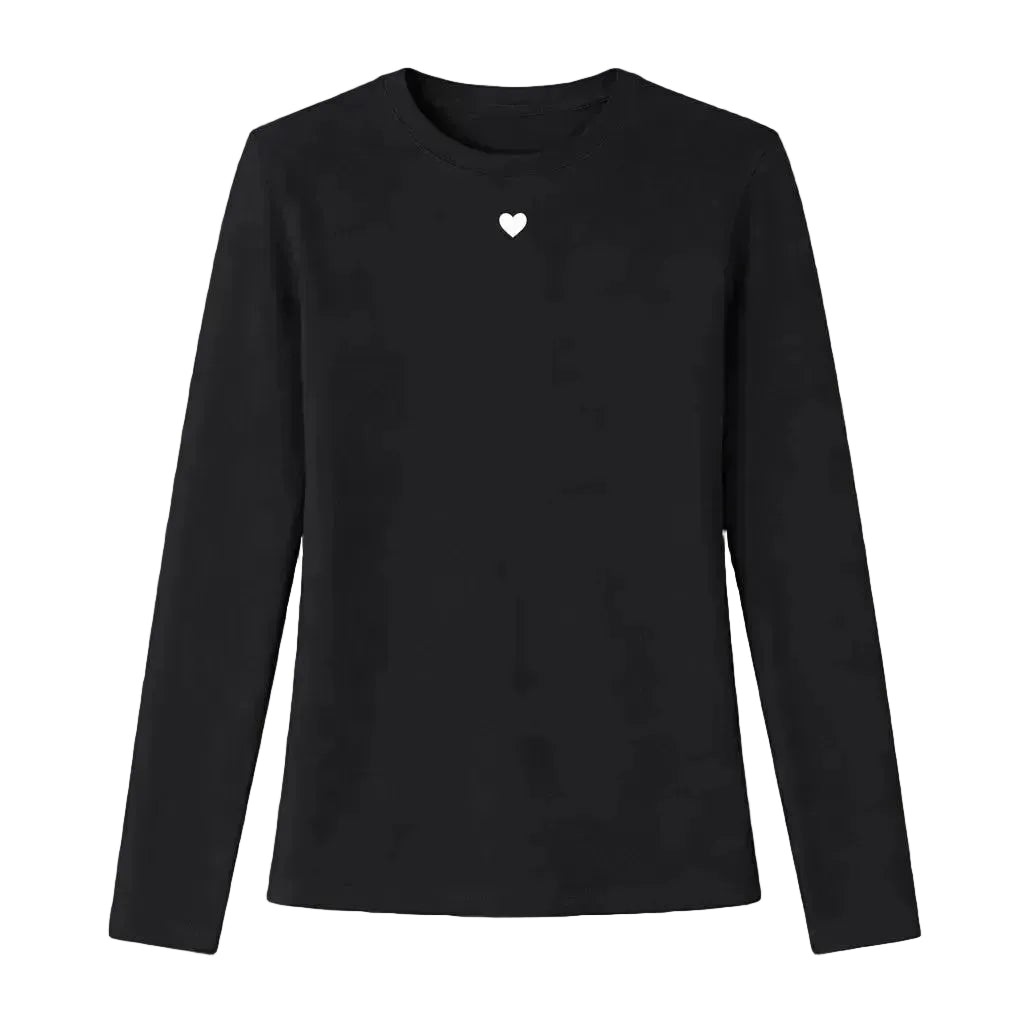 KR long sleeve rib black tee in cotton blend with an imperfect heart - Shop women's tees by Kerri Rosenthal
