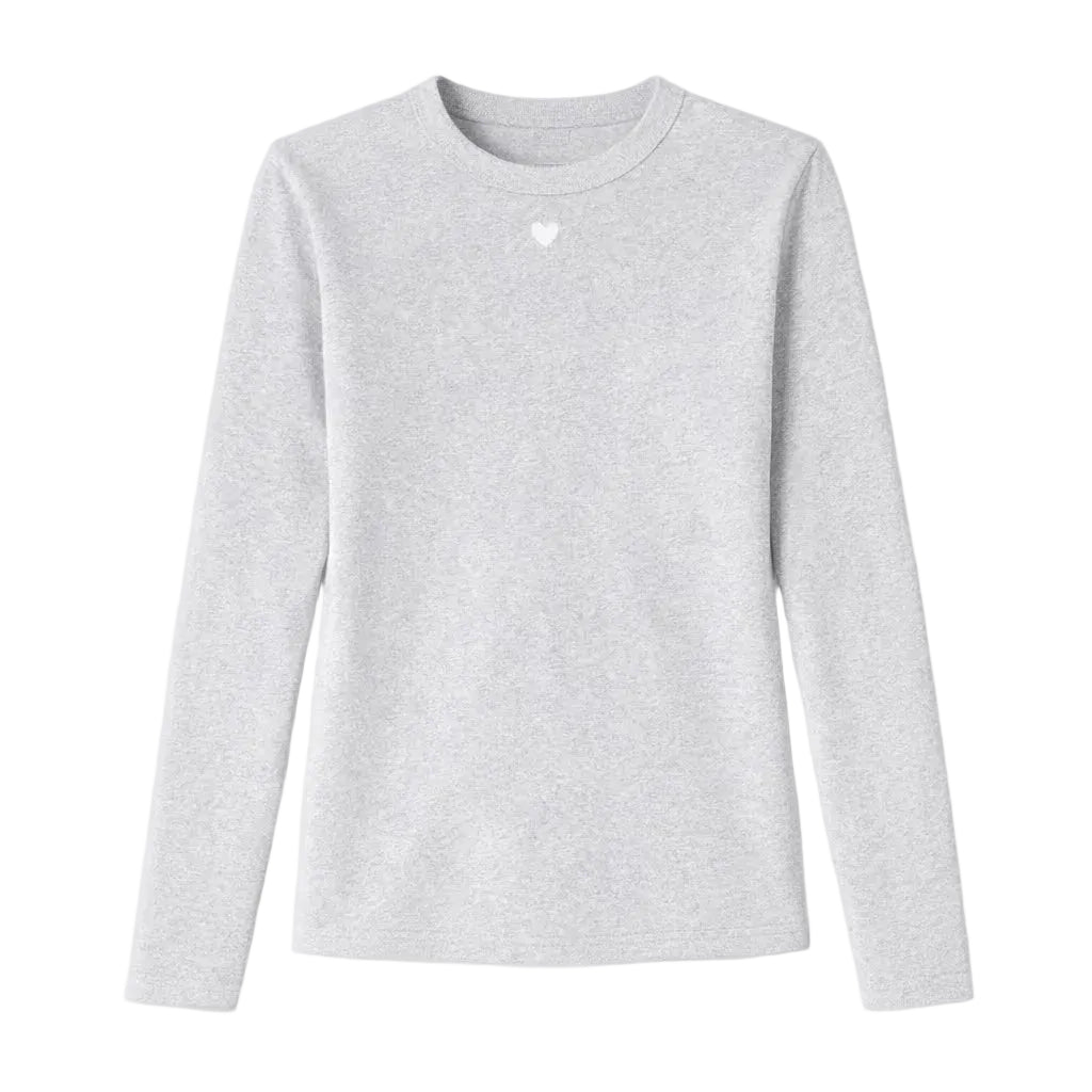 KR long sleeve rib heather gray tee in soft cotton blend with a tiny imperfect heart - Shop women's tees by Kerri Rosenthal
