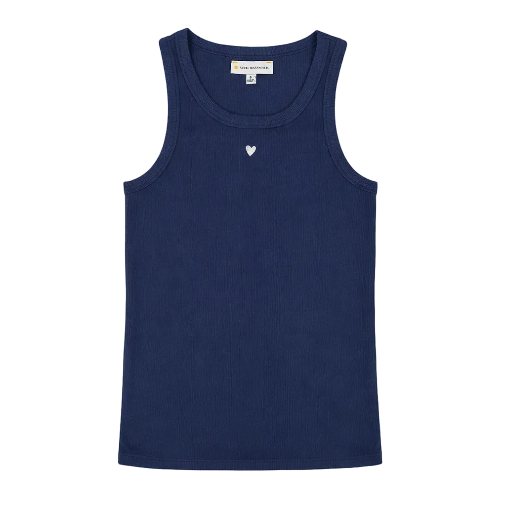 KR indigo blue tank in soft cotton spandex with small heart - Shop women's cute tank tops by Kerri Rosenthal