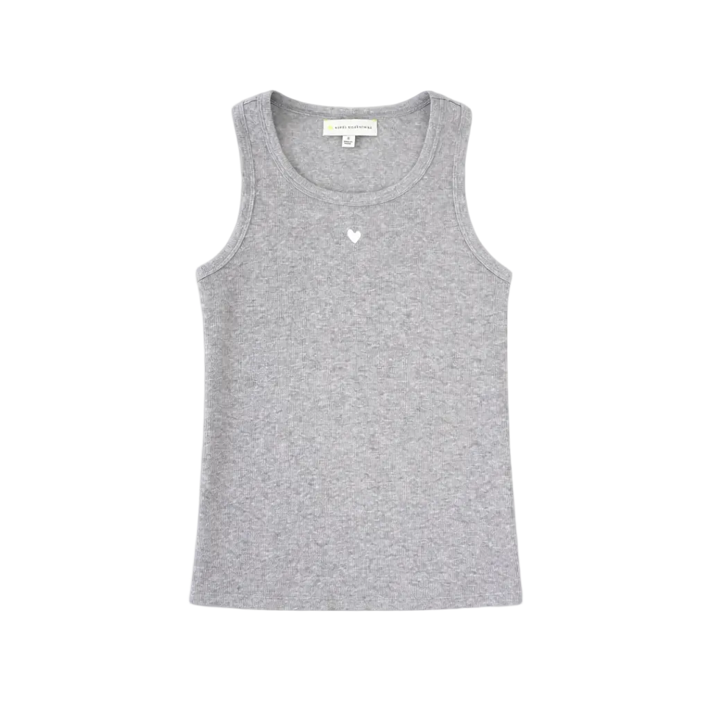 KR ribbed gray tank top in cotton blend with a tiny embroidered heart - Shop women's tank tops by Kerri Rosenthal