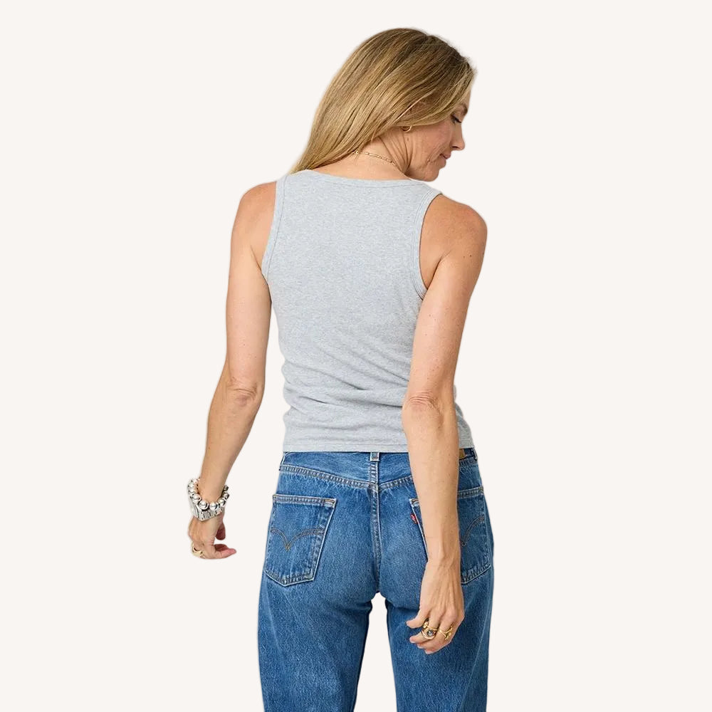 KR ribbed gray tank top in cotton blend with a tiny embroidered heart - Shop women's tank tops by Kerri Rosenthal