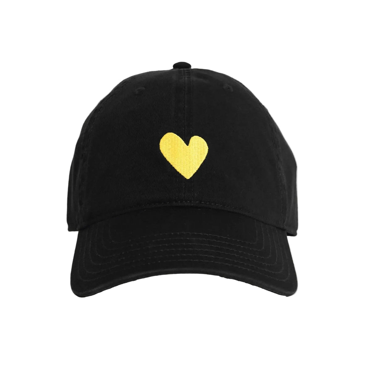 KR Embroidered black cap hat with yellow heart 100% cotton - Cute baseball caps by Kerri Rosenthal