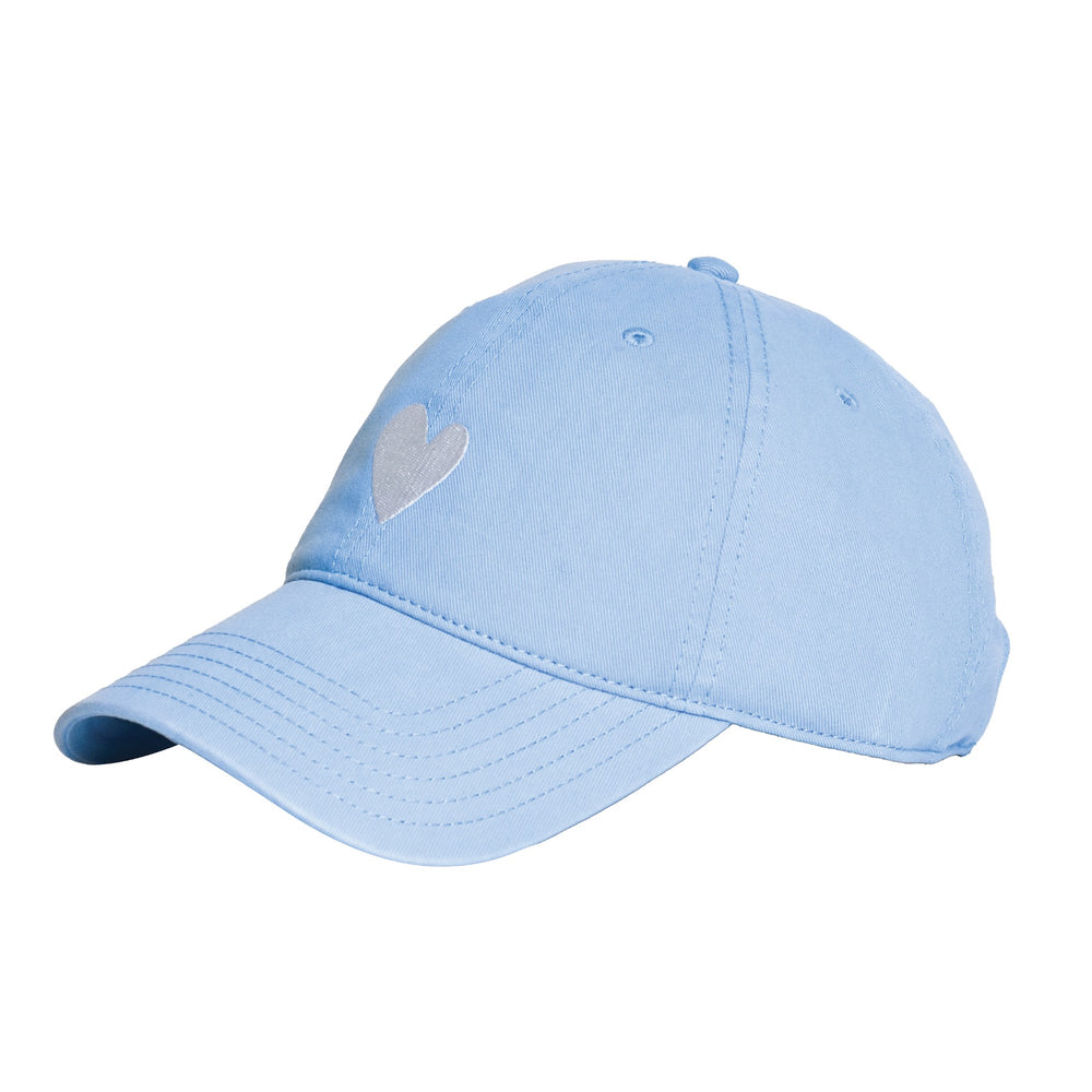 KR Embroidered light blue cap hat with white heart 100% cotton - Cute baseball caps by Kerri Rosenthal