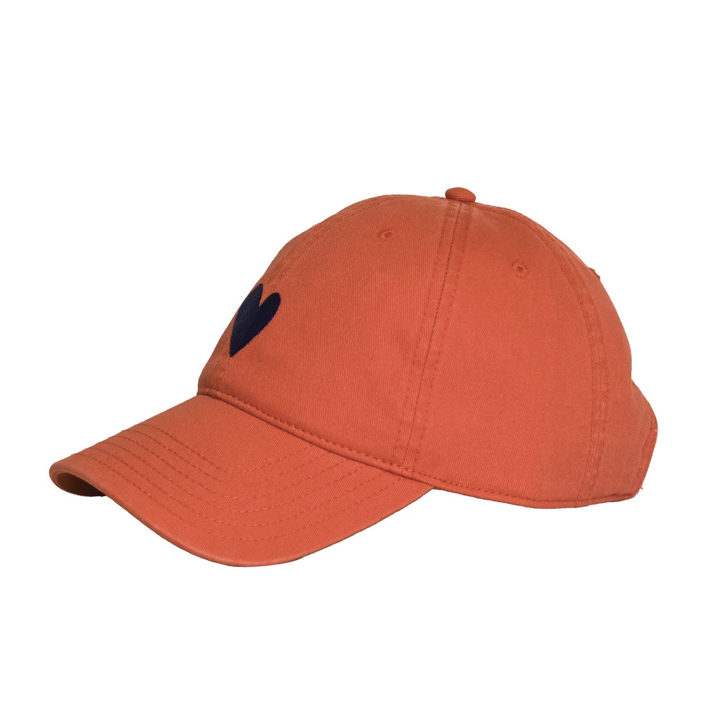 KR Embroidered orange cap hat with indigo blue heart 100% cotton - Cute baseball caps by Kerri Rosenthal