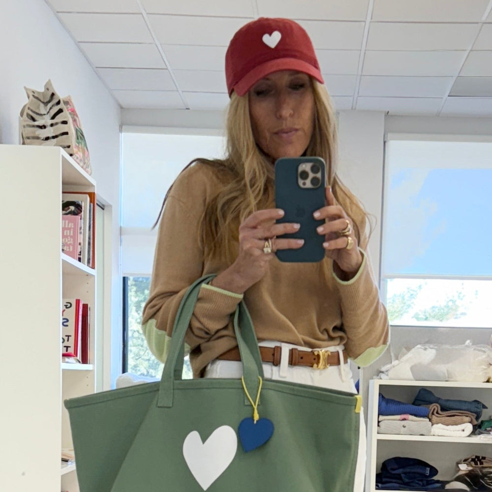 KR Embroidered red cap hat with white heart 100% cotton - Cute baseball caps by Kerri Rosenthal