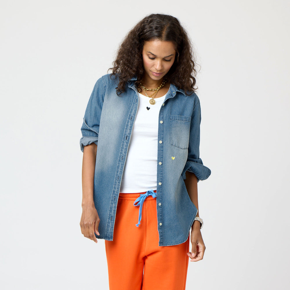 Long sleeve chambray denim oversized button shirt - Cute designer shirts by Kerri Rosenthal