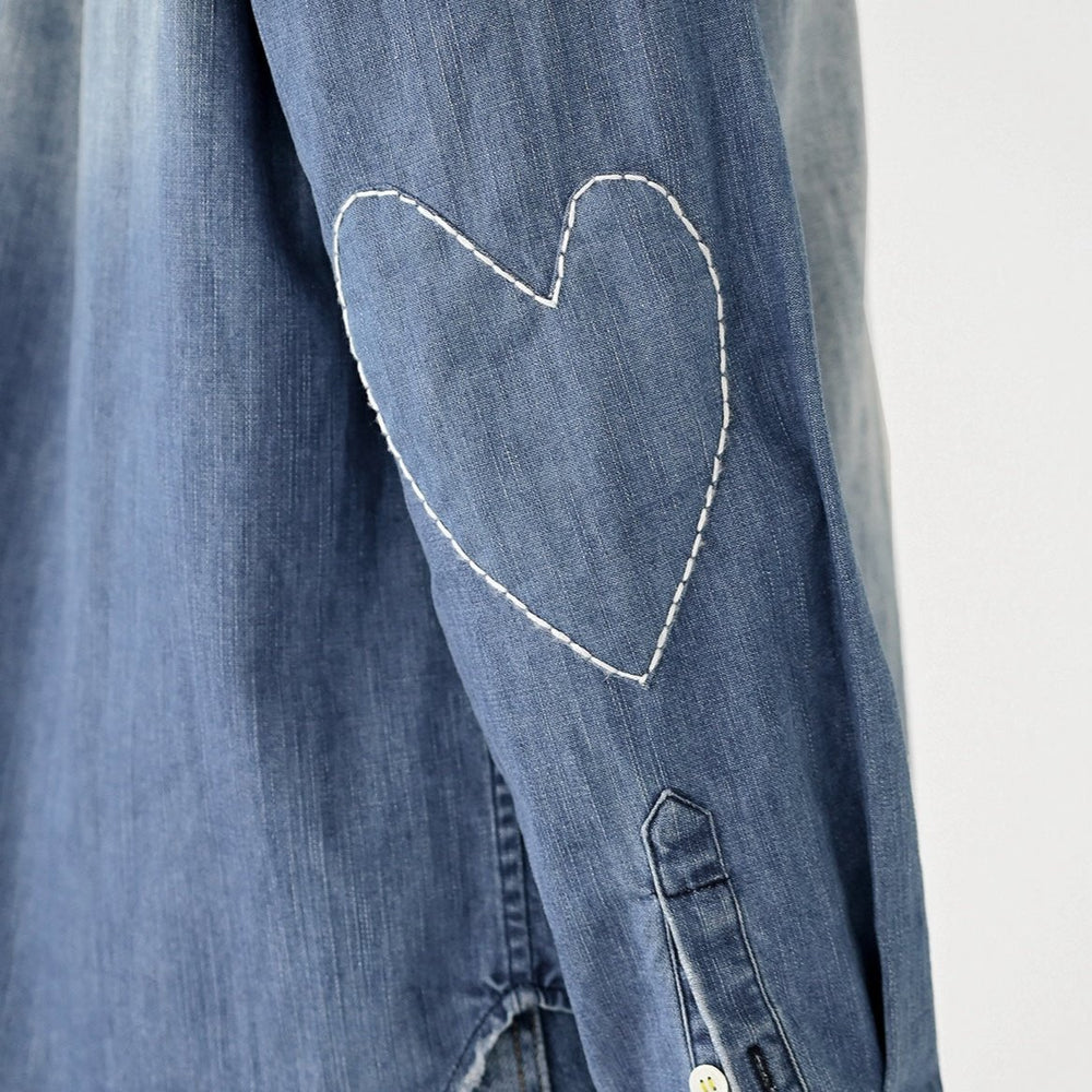 heart elbow patch long sleeve denim button shirt by Kerri Rosenthal