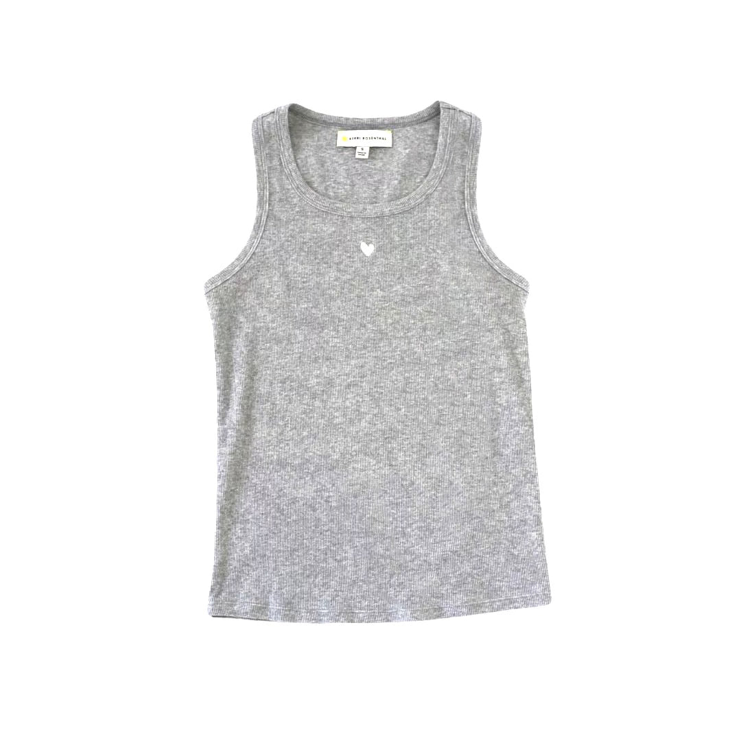 Women's KR Cotton Grey Tank Top Embroidered Heart – KERRI ROSENTHAL