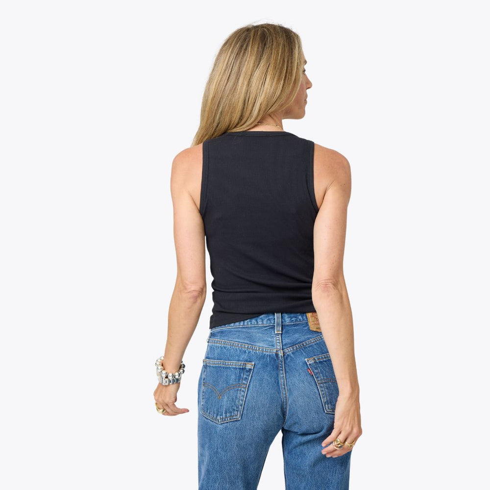 The KR black tank top in a cotton blend with a tiny embroidered heart - Shop cute women’s tank tops by Kerri Rosenthal