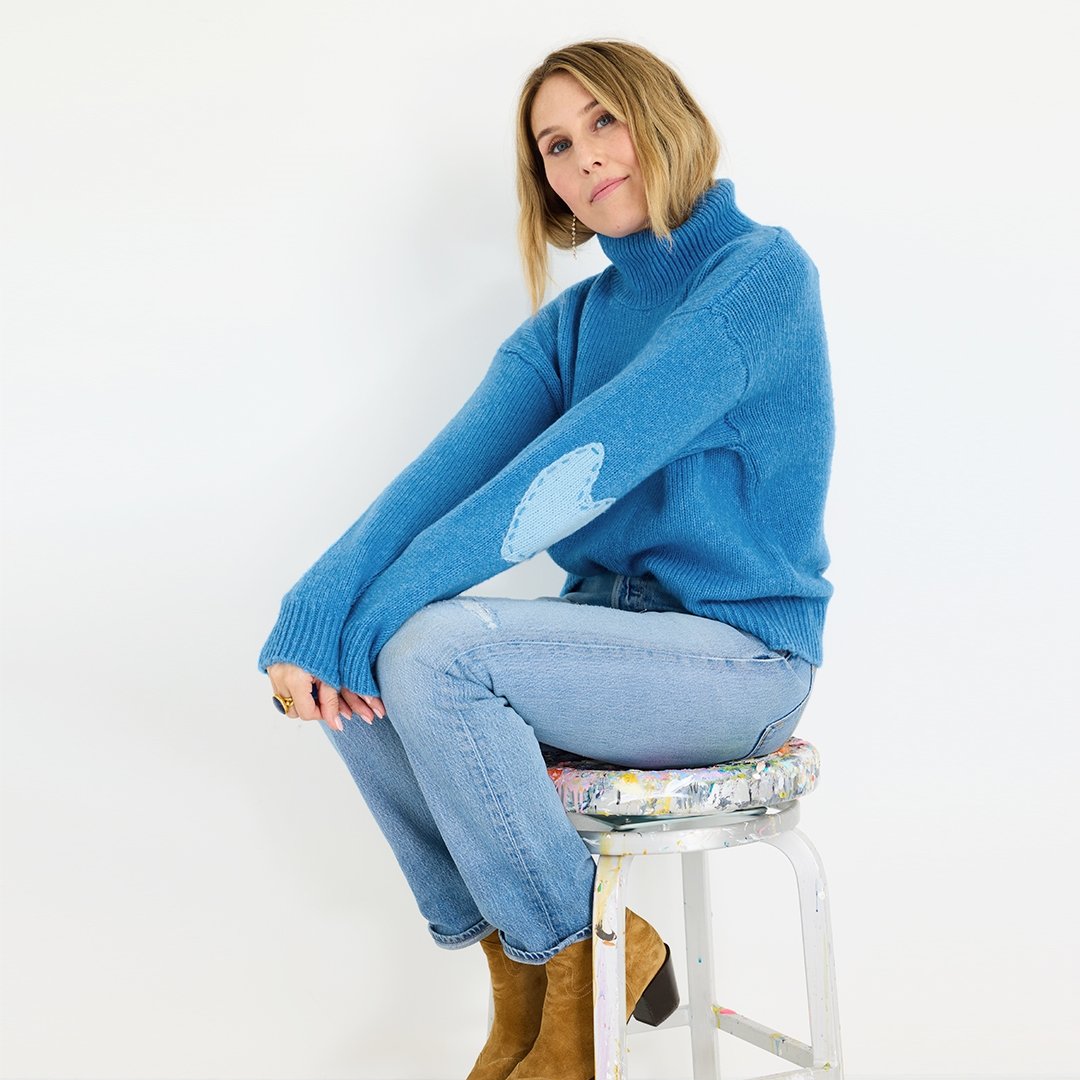 Lucy Mock Neck Cashmere Blend Blue Sweater – KERRI ROSENTHAL