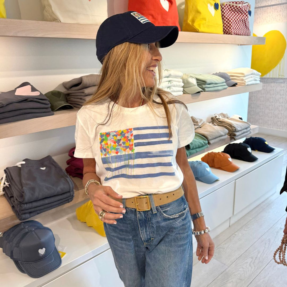 White Suke U.S. of Love 100% cotton tee with 'US of Love' graphic screen printed and a rib trim at neck - Cute women's tees by Kerri Rosenthal