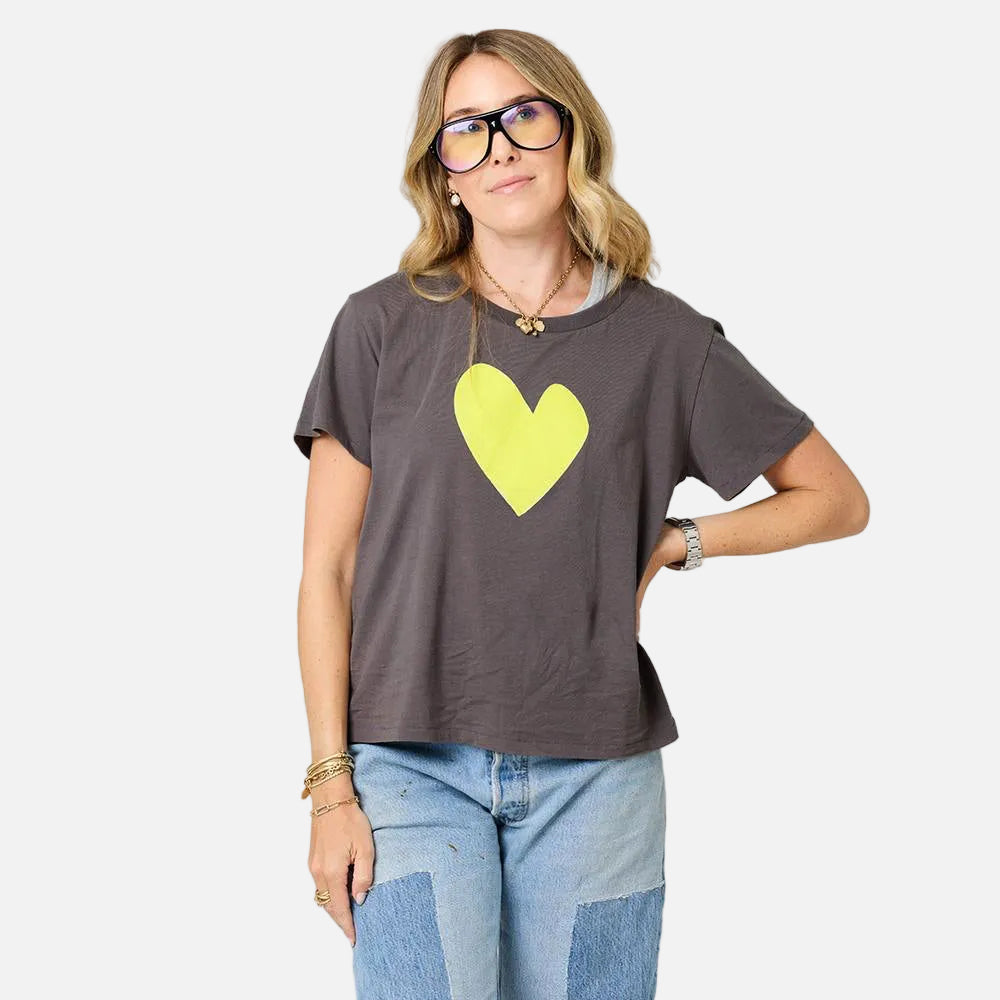Suke dark grey tee in 100% cotton with Kerri's Imperfect heart - Shop women's cute cotton tees by Kerri Rosenthal