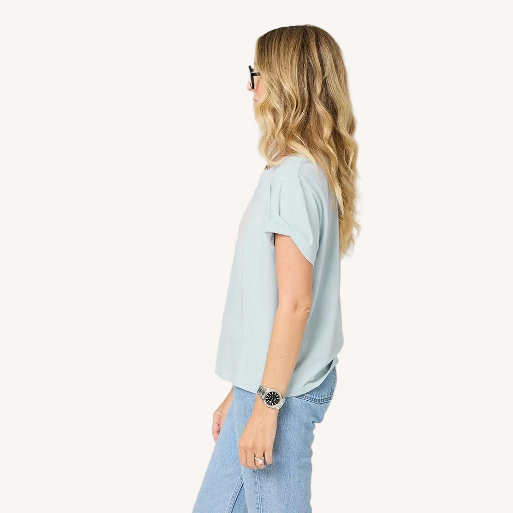 Suke light blue tee in 100% cotton  - Shop women's cute cotton tees by Kerri Rosenthal