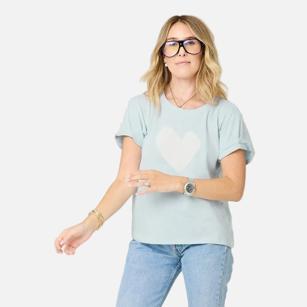 Suke light blue tee in 100% cotton with Kerri's heart artwork - Shop women's cute cotton tees by Kerri Rosenthal