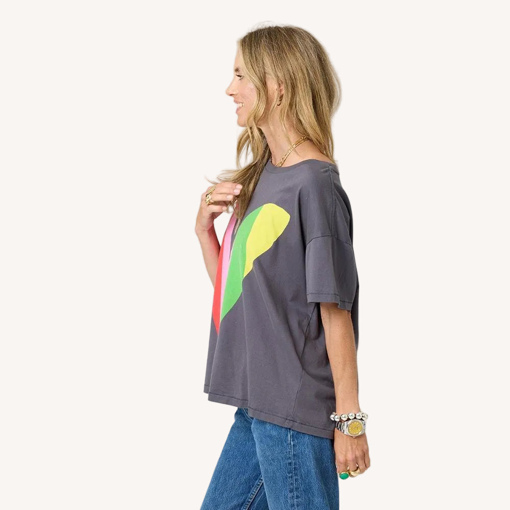 Tommy Happy Heart multicolor tee in 100% cotton - Shop women’s cute cotton tees by Kerri Rosenthal