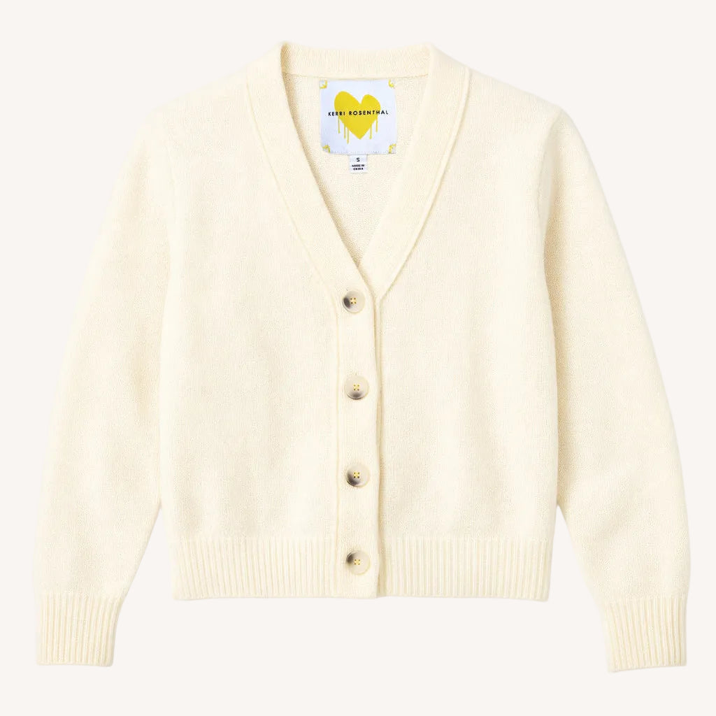 Pretty little button-front cream cardi in 100% cashmere with V-neck - Shop women's cute cardigans by Kerri Rosenthal
