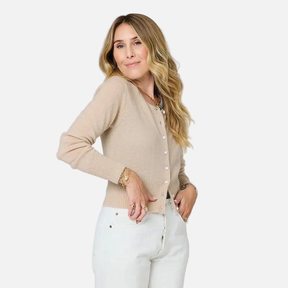Charmed beige button-down cashmere cardi - Shop women's cute cardigans by Kerri Rosenthal