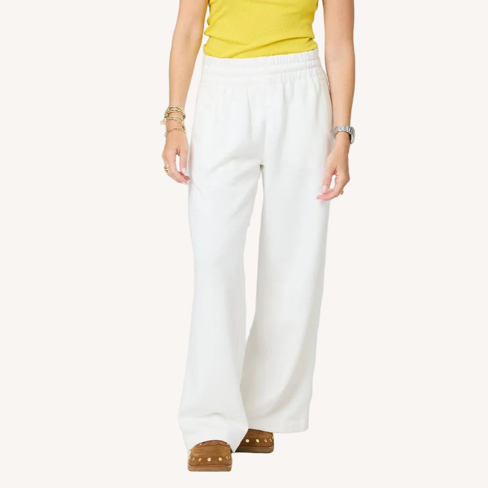 Weekend cream palazzo sweatpant in 100% cotton fleece with elastic waist - Shop women's cute palazzo sweatpants by Kerri Rosenthal