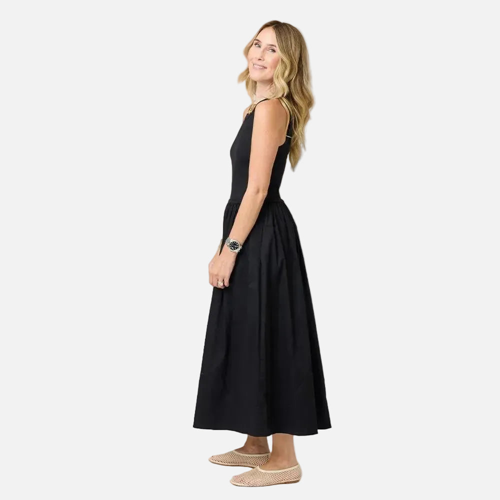 sleeveless black cotton dress Darcey Cotton Poplin Sleeveless Midi Dress in black