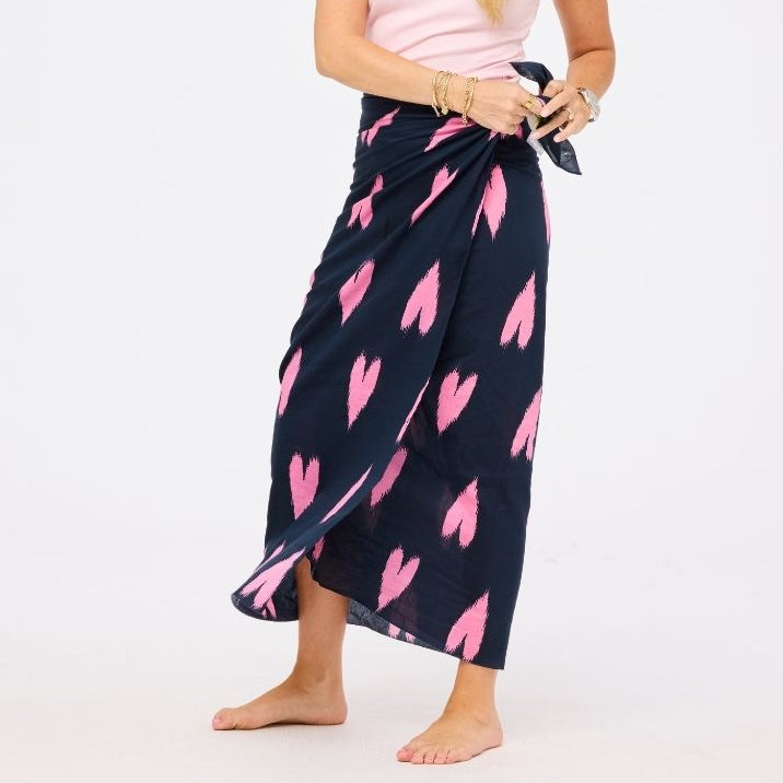 Ikat heart navy blue sarong wrap skirt in cotton crepe - Shop women's cute sarongs by Kerri Rosenthal