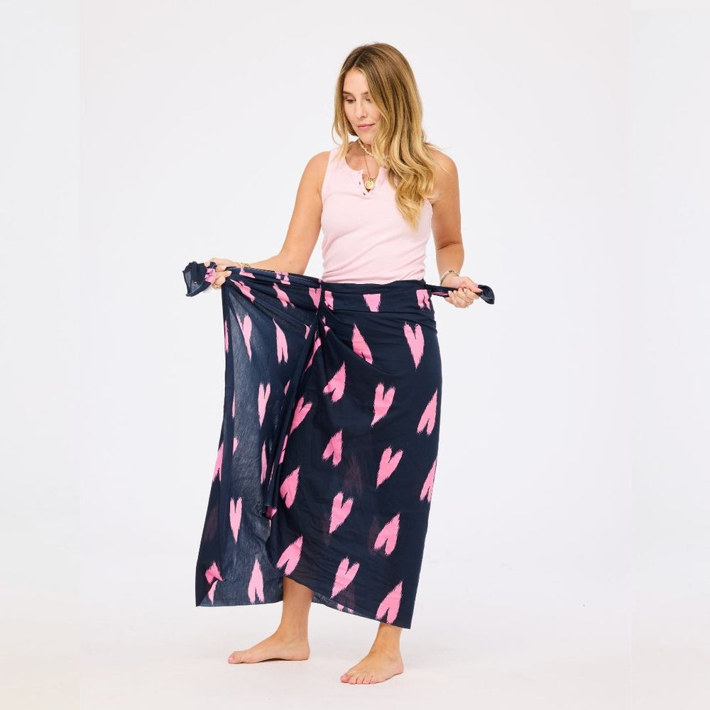 Ikat heart navy blue sarong skirt in cotton crepe - Shop women's cute sarongs by Kerri Rosenthal