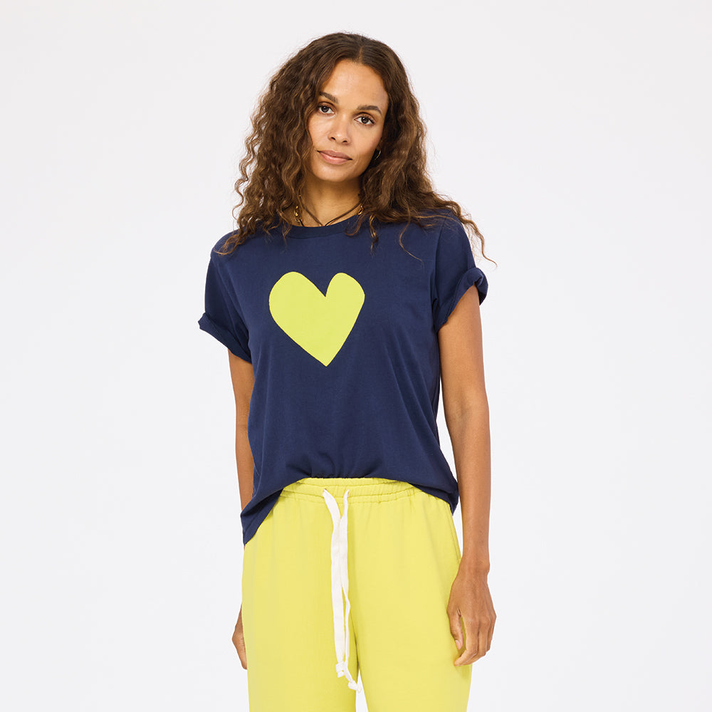 Suke indigo blue imperfect heart graphic tee shirt in 100% cotton - Shop women's cute graphic tees by Kerri Rosenthal