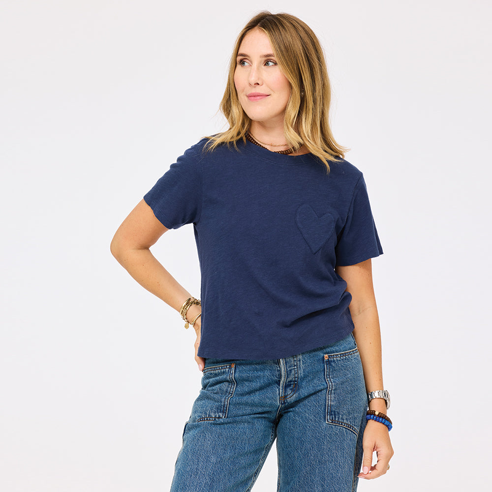 Navy Imperfect Heart Slub Tee by Kerry Rosenthal on woman