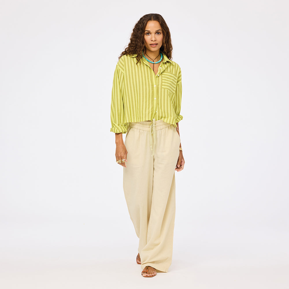Beige sweatpants in 100% cotton blend with striped shirt - Shop women's cute palazzo pants by Kerri Rosenthal