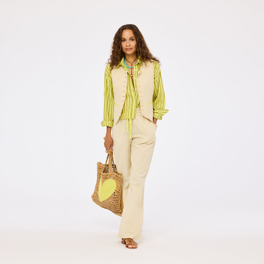 Tia faded lime green striped shirt in 100% cotton with cropped button-down - Shop cute cotton shirts by Kerri Rosenthal