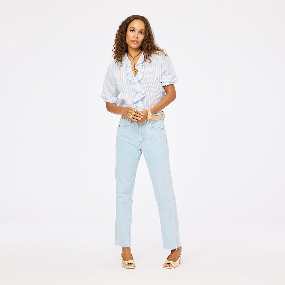 Rosen light blue blouses with ruffles in 100% cotton - Shop women's cute ruffled blouses by Kerri Rosenthal
