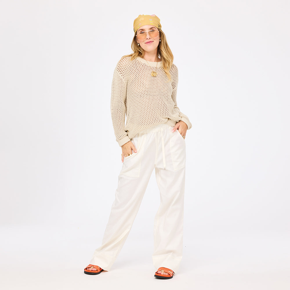 catch open stitch beige crocheted sweater in 100% cotton with heart elbows - Shop women's cute sweaters by Kerri Rosenthal