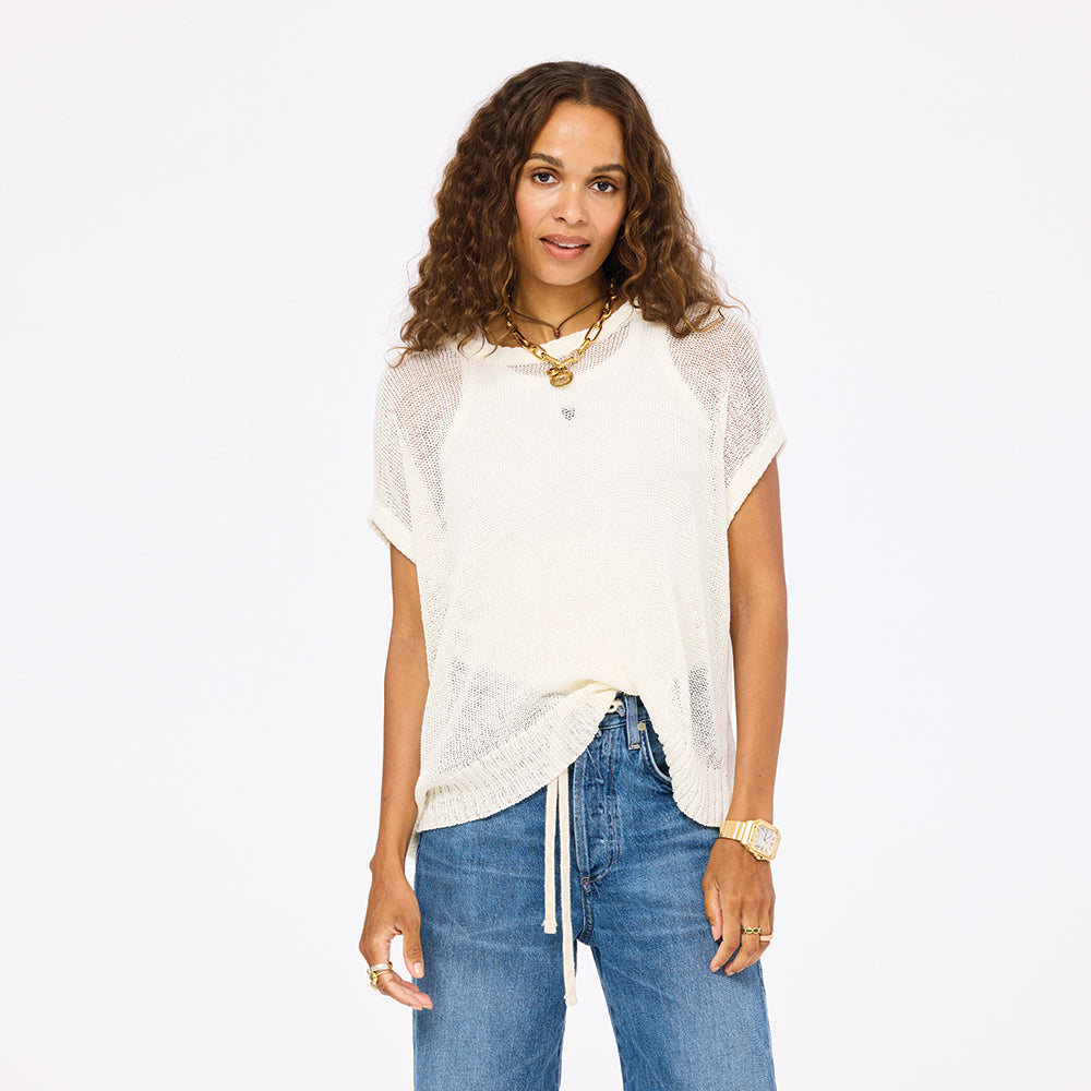 Summer vestie white cardigan sweater in cotton-linen blend - Shop women's cute cardigans by Kerri Rosenthal